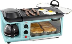 Nostalgia Retro 3-in-1 Family Size Electric Breakfast Station, Coffeemaker, Griddle, Toaster Oven, Aqua 